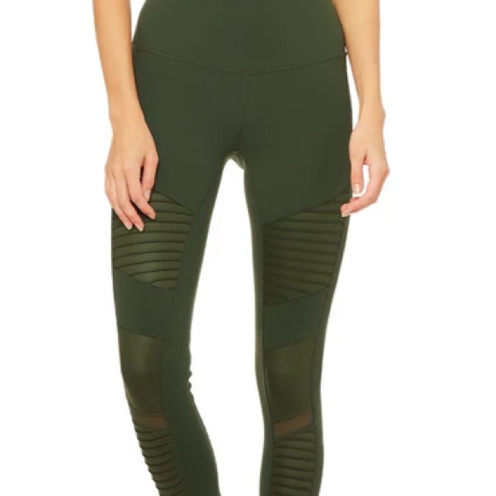 ALO Yoga Olive Green Moto Leggings with Ribbed Detail ~ No Size Tag *see Photos* - Picture 2 of 12